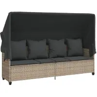 Syfax Ligbed met luifel en kussens poly rattan lichtgrijs