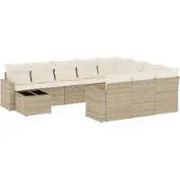 vidaXL 11-delige Tuinset met kussens poly rattan beige