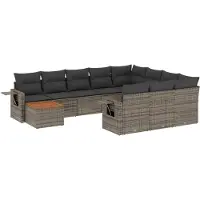 vidaXL 11-delige Loungeset met kussens poly rattan grijs
