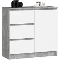Akord Ladekast JERRY met 3 Lades en 2 Deuren / Furniture Factory / Beton Grijs - Wit / 80 x 77 x 35 cm