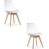 Leobert Set van 2 Stoelen MARK – Transparant, Beukenhouten Poten, Kunststof Zitting met Kunstlederen Kussen, Strak Design, Ergonomisch, Geschikt voor Keuken, Eetkamer, Kantine en Werkruimte, Max. 120 kg