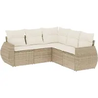 vidaXL 5-delige Loungeset met kussens poly rattan beige