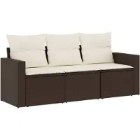 vidaXL 3-delige Loungeset met kussens poly rattan bruin
