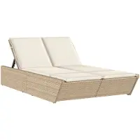 vidaXL Dubbele ligbed met kussens, beige, polyrotan