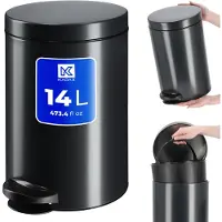Kadax Pedaalemmer, vuilnisemmer met inhoud, stalen cosmetica-emmer, ronde afvalemmer, elegante emmer voor badkamer en keuken, pedaalemmer met schommeldeksel, 14 l, antraciet