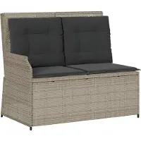 vidaXL Tuinbankje verstelbaar met kussens poly rattan lichtgrijs