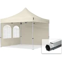 TOOLPORT 3x3m Easy up partytent PROFESSIONAL alu 40mm met zijwanden (vensters), crème