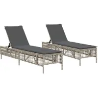 vidaXL Ligstoelen 2 st met kussen poly rattan lichtgrijs