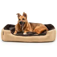 Lionto zacht Hondenbed, omkeerbaar kussen & antislip bodem 90x70 cm beige/bruin