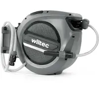 Wiltec XPOtool automatische slanghaspel 20 meter, compacte haspel voor tuinslang met PVC-slang, waterslanghaspel van PP met verstelbaar mondstuk, slangenbox voor gebruik in de tuin