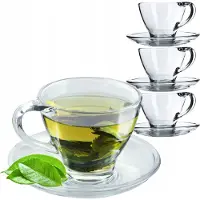 Kadax Glazen Kopjes Met Onderzetter, 200 ml/250 ml, Transparant, Theekop, Koffiekopjes, Schotel, Glazen Mok, Hannah / 4 Stuks