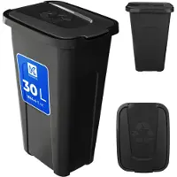 Kadax Vuilnisemmer voor afvalscheiding, 30 liter, robuuste afvalcontainer met luchtdicht klapdeksel, afvalcontainer voor afvalscheidingssysteem, afvalemmer van kunststof (1, zwart deksel)