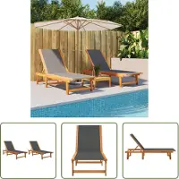 The Living Store Lounge Stoel - Ligbed - Ligbedden 2 st massief acaciahout en textileen - Tuinset - Houten Ligbed - Outdoor Furniture