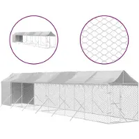 vidaXL Hondenkennel met dak 2x14x2,5 m gegalvaniseerd staal zilver