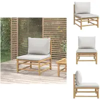 vidaXL Bamboe Tuinmiddenbank - 55 x 69 x 65 cm - Duurzaam - Comfortabel - Modulair - Inclusief kussens - Lichtgrijs - Tuinbank