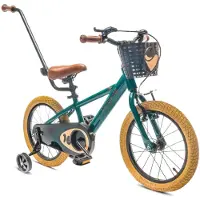 Sun baby Verdant Bike Kinderfiets voor jongens 14 inch Donkergroen, leeftijd 3 tot 5 jaar, met zijwieltjes, duwstang, handrem