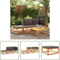 The Living Store Loungebank - Tuin Lounge Set - 3-delige tuinbankset met kussens acaciahout & touw - Acacia Hout - Outdoor Furniture - Buitendiner