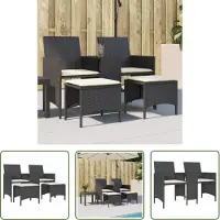 The Living Store Lounge Set - Tuinbank - Tuinbank 2-zits met tafel en voetenbanken poly rattan zwart - Buitenshuis Wonen - Terrasdecoratie - Zwarte Tuinbank
