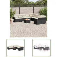 The Living Store Lounge Set - Loungeset - 11-delige Loungeset met kussens poly rattan zwart - Buitendecoratie - Tuinmeubelen - Poly Rattan