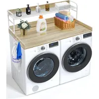 Vevor Wasmachine- en drogerblad met 2-laags plank (1370 x 700 x 419 mm), trommelrek met antislip pads, waterbestendig wasrek, eikenkleur