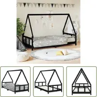 The Living Store Kidsbed - Kinderbed - Kinderbedframe 90x200 cm massief grenenhout zwart - Houten Bed - Grenenhout Bed - Huisjesbed
