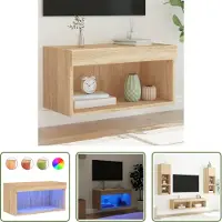 The Living Store Salontafel - Tv-meubel - Tv-meubel met LED-verlichting 60x30x30 cm sonoma eikenkleurig - Led Verlichting - Houten Tv Kast - Bruine Tv Stand