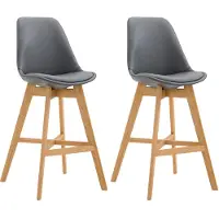 CLP Set van 2 barkrukken Cannes, bekleed met kunstleer, met rugleuning en voetsteun | Kleur: grijs, frame: naturel