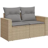 vidaXL Tuinbank 2-zits met kussens poly rattan beige