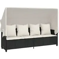 Syfax Ligbed met luifel en kussens poly rattan zwart