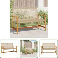 The Living Store Outdoor Furniture - Tuinbank - Tuinbank 112 cm poly rattan en acaciahout beige - Lounge Set - Patio Set - Garden Bench