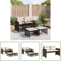 The Living Store Tuinbank - Loungeset - 4-delige Loungeset met kussens poly rattan bruin - Buitendecoratie - Lounge Set - Terrassenset