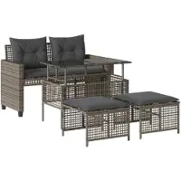 Syfax 4-delige Loungeset met kussens poly rattan en glas grijs