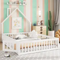 Sweiko gestoffeerd bed, 140 x 200 cm, kinderbed met een schachtvorm, bed met lattenbodem (zonder matras), beuken hout, minimalistische stijl, wit