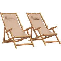 vidaXL Strandstroelen 2 st inklapbaar stof en massief hout taupe