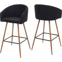 Mendler Set van 2 barkrukken -D72, barkruk aanrechtkruk keukenkruk met rugleuning, metaal houtlook ~ stof/textiel, antraciet-grijs