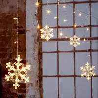 Spetebo LED-sneeuwvlokken gordijn - 60 warmwitte LED's - ongeveer 210 x 68 cm