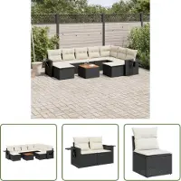 The Living Store 10-delige Loungeset met kussens poly rattan zwart - Loungeset - Loungesets - Tuinset - Tuinbank
