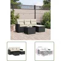 The Living Store Lounge Set - Loungebank - 5-delige Loungeset met kussens poly rattan zwart - Buitendiner - Terrassenset - Poly Rattan