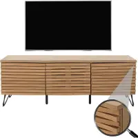 Mendler TV rek -M49, lowboard TV meubel, 3D design opbergvakken, massief hout mangometaal 52x142x44cm ~ naturel