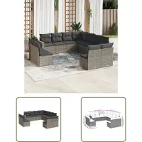 The Living Store Tuinset - Loungeset - 11-delige Loungeset met kussens poly rattan grijs - Loungemeubelen - Buitendecoratie - Outdoor Living