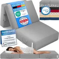 ELONEO Opvouwbaar Matras - 3-Delig Vouwmatras, Extra Dik 15 cm Schuim, Wasbaar en Draagbaar Logeermatras voor Volwassenen, Eenpersoonsbed (Grijs, 75 x 195 x 15 cm)