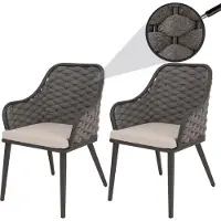 MCW Set van 2 aluminium tuinstoelen -O16, buitenstoel, Olefin (200 g/m²) rope weave Touw ~ antraciet kussen taupe