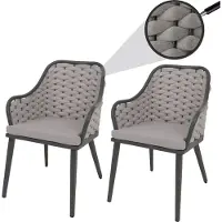 Mendler Set van 2 aluminium tuinstoelen -O16, buitenstoel, touwvlechtwerk Olefin (200 g/m²) Touw ~ lichtgrijs Kussen lichtgrijs