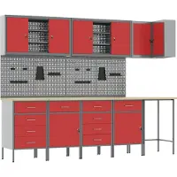 vidaXL Werkkast Set met lade met plank met slot 12 pcs Zwart en Grijs