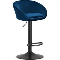 Leobert Barkruk EAST – Velvet Donkerblauw - Zwarte Basis - Rugleuning, Verstelbare Hoogte, 360° Draaibaar, Comfortabele Voetsteun, Modern Design, Max. 110 kg