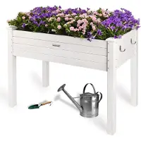 Needs&wants® need&wants verhoogd bed van hout voor tuin, balkon, terras, plantenbakset, rechthoekig, smal met vliesfolie, kruidenbed, plantenbakdecoratie, 100 x 50 x 75 cm, wit