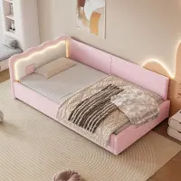 STILVORA Dagbed 90x200 cm, multifunctioneel bed voor overdag, slaapbank, kinderbed met LED-omgevingsverlichting en afstandsbediening, roze (zonder matras)