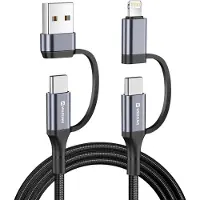 Swissten 4-in-1 Laadkabel 1,5M USB-C, USB-A & Lightning 60W Zwart