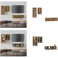 vidaXL 4-delige Tv-meubelset bewerkt hout gerookt eikenkleurig - Tv-kastenset - Tv-kastensets - Tv-meubelset - Televisiemeubelset