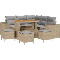 vidaXL Tuinbank Set 9 st 8-Aantal zitplaatsen Beige en Lichtgrijs